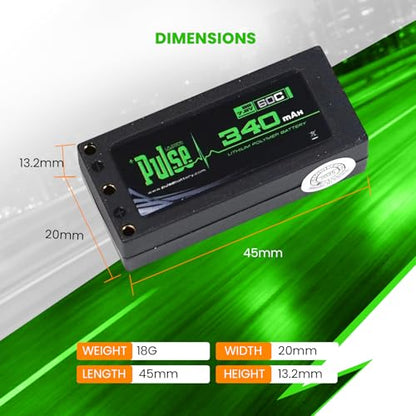 Helidirect Pulse 340mah 2S 7.6V 60C LiHV Hardcase Battery Used for Mini Z, XBility 1, Drift, Micro B, Micro, Hobbyplus 1/24 Racing & Drift - Remote Control Car, RC Car Battery