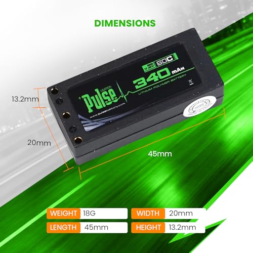 Helidirect Pulse 340mah 2S 7.6V 60C LiHV Hardcase Battery Used for Mini Z, XBility 1, Drift, Micro B, Micro, Hobbyplus 1/24 Racing & Drift - Remote Control Car, RC Car Battery