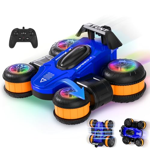 High Speed Remote Control Drift Car for Kids for Boys and Girls Ages 3-16 | 360 Degree Rotating Deformation Stunt RC Cars, 4WD Drift RC Stunt Car with Light for Christmas, Birthday, Party Gifts (Blue) - color: Blue