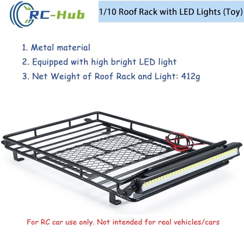 RC-Hub 1/10 Scale Roof Rack Luggage Carrier with LED Lights Bar 232 * 153mm RC Upgrade Parts for 1/10 Axial SCX10 SCX10 II III Wrangler 90046 AXI03007 RC Crawler Car | 232 * 153mm Luggage Carrier,White Lights Bar,RC Upgrade Parts