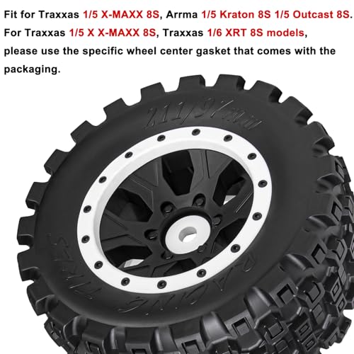 LRFHL 1/5 RC Monster Truck Tires 4PCS, White | 24mm Hex Wheels MX43 RC Tires for Traxxas 1/5 X-MAXX 8S Arrma 1/5 Kraton 8S 1/5 Outcast 8S - color: White