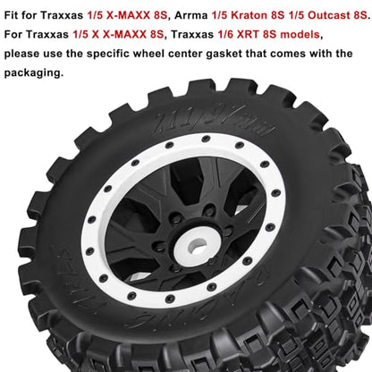 LRFHL 1/5 RC Monster Truck Tires 4PCS, White | 24mm Hex Wheels MX43 RC Tires for Traxxas 1/5 X-MAXX 8S Arrma 1/5 Kraton 8S 1/5 Outcast 8S - color: White