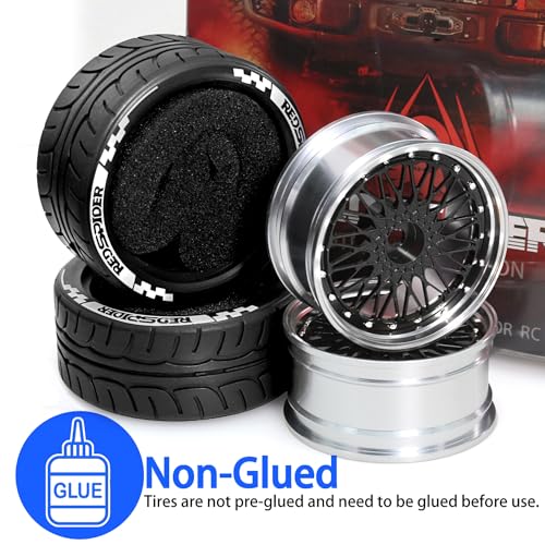 4PCS/Set 64mm Rubber Tires & Aluminum Alloy Wheels Rims Replacement Part for 1/10 RC On-Road Touring Car Racing Car (Black) - color: Black