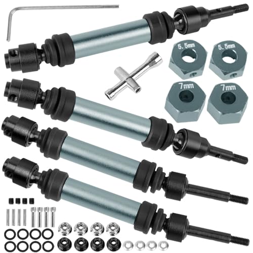 Drive Shaft Axles Upgrades Part for 1/10 Slash 4X4 VXL/Rustler 4X4 VXL/Stampede 4WD VXL,RC Steel #45 Front & Rear 4Pcs Driveshafts CVD w/Hex Hops Up,Titanium - color: Titanium - (Axles)