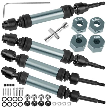 Drive Shaft Axles Upgrades Part for 1/10 Slash 4X4 VXL/Rustler 4X4 VXL/Stampede 4WD VXL,RC Steel #45 Front & Rear 4Pcs Driveshafts CVD w/Hex Hops Up,Titanium - color: Titanium - (Axles)