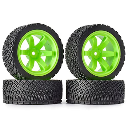 4PCS 65mm RC Rally Car Rubber Tires and 6-Spokes Wheel Rims 12mm Hex Compatible with 1/10 RC On-Road Rally Racing Car HSP Tamiya Sakura HPI WR8 HSP TT02 WLtoys (Green) - color: Green