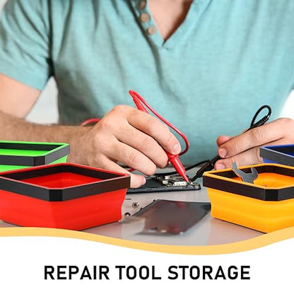 Barydat 10 Pcs Magnetic Tool Tray Collapsible Foldable Parts Trays Set Magnetic Screw Tray Magnetic Parts Bowl Square Silicone Magnetic Tool for Bolts Nuts Washers Pins Screw Parts (Classic Color) - color: Classic Color