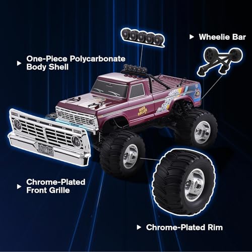 FMS 1/10 RC Truck Ford F-100,2WD Monster Truck with Licensed Body, 550 Brushed Motor, Oil Shocks, Independent Suspension – All-Terrain RC Crawler, High Speed Off-Road RC Car for Gift（Red High Roller） - color: Red High Roller