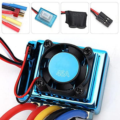 Brushless ESC, Water Proof Dustproof RC Car Speed Controller with Program Card Interface for 1/10 1/14 /16 Scale Remote Control Vehicles (45A)