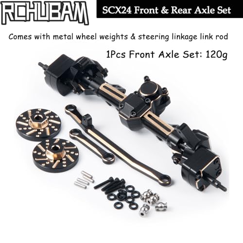 RCHUBAM RC Front & Rear Axle Set Metal Complete Axle with Steering Weights for 1/24 Axial SCX24 RC Crawler Deadbolt C10 Upgrades Accessories Part (Complete Axle Set) - style: Complete Axle Set