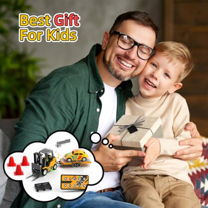 Mini RC Truck, 1:64 Scale RC Forklift Toy, 3 4 5 6 Year Old Birthday Gifts | Remote Control Cranes,Mini Rechargeable Truck,2 in 1 Transform Lift Fork & Hook, w Sound Light, Toy RC Construction Vehicles - style: forklift
