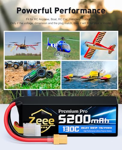 Zeee Premium Pro 6S 5200mAh Lipo Battery 22.2V 130C XT90 Plug (2 Packs) | Ultra-Low Internal Resistance Soft Pack Lipo Battery for RC Car Truck RC Drone Boat Helicopter Airplane Racing Models