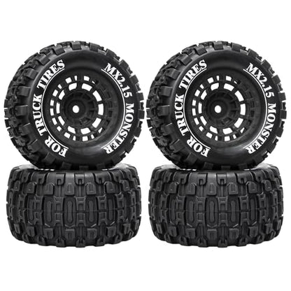 LRFHL 12mm Hex RC Wheel Tires 4PCS | for 1/16 Traxxas Mini Maxx 107154-1 Mini XRT VXL 108076-1 E-Revo Mini XRT MJX 16207 16210 HSP 94186 LOSI 1/18 Mini LMT - color: Black Tires+ Black Wheel-2