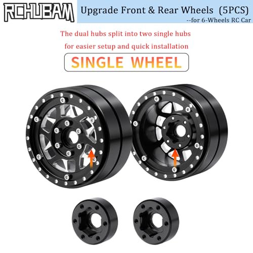 RCHUBAM 1.9" Dually Beadlock Wheel Rims for SCX10 TRX-4 TRX6 G63 6-Wheel | 5PC Aluminum Wheel Hubs,1/10 RC Hauler Crawler Truck Car Upgrade Part - style: 5PCS