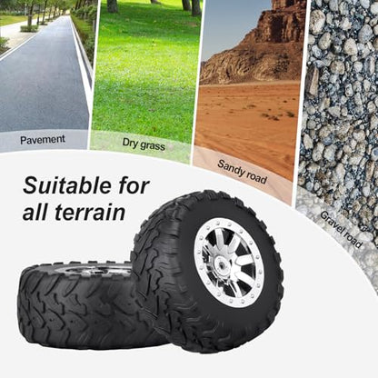 HobbyPark Pre-Glued RC Short Course Tires and Wheels Chrome 12mm Hex 1/10 Scale for Traxxas Slash 4x4 2wd Vxl BL-2S Redcat Blackout SC Pro TR10 Losi 22S SCT 3S 4S Lipo Brushless 4 Sets (Style A)