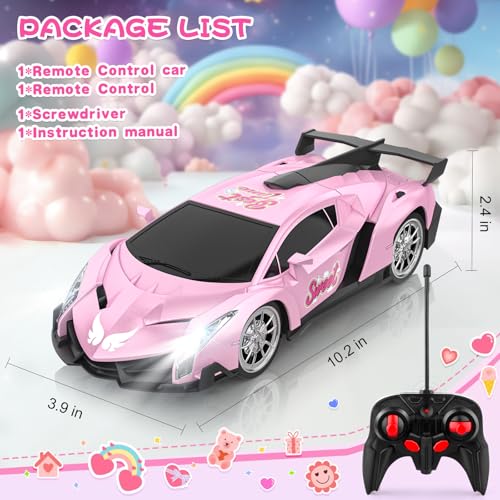 Growsland Remote Control Car for Girls, 1:18 Pink RC Cars Toys for Kids Girl Electric Vehicle Toy Car Hobby Racing Car with Lights & Controller, Birthday Gifts for Girl Boys Age 3 4 5 6 7 8 9 Year Old - color: Pink