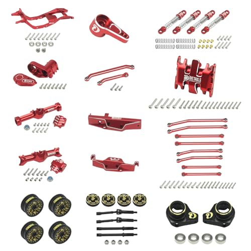 Hobby Details Aluminum Rear Axle Gear Box Skid Link Wheel Upgrade Set for 1/30 Axial SCX30 Jeep Wrangler RC Cars, Red (14 in One Set) - color: 14 in One Set
