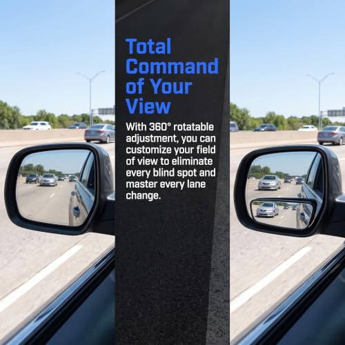 2 PCS Blind Spot Mirror, 3.7"x1.4" Rectangular Curved Wide Angle HD Anti-Glare Side Mirror Blindspot, Adjustable Bracket Car Mirror Accessories Universal for Cars Trucks SUVs Black