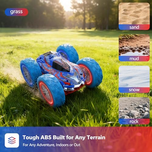 Remote Control Car, RC Cars Toys for Kids Ages 6-12 with 60 Mins Playtime | 4WD Stunt Car with LED Lights & 360° Flips, Gift for Kids, Boys, Beginners