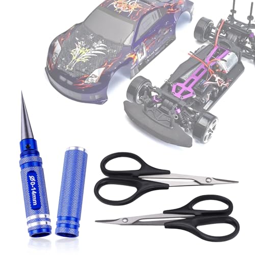 RC Body Reamer Hole Puncher, Curved Scissors & Straight Scissor RC Car Body Mounting 3pc Combo Set,0-14mm Hole (Blue) - color: Blue