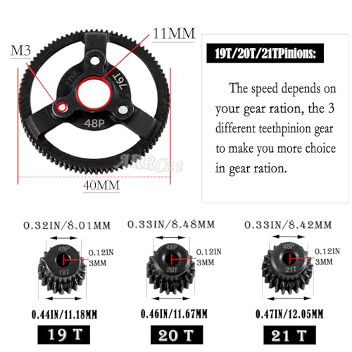 76T Metal Slipper Clutch Spur Gear Upgrades Part for 1/10 Slash 2WD VXL,ARRCat Metal 76T (48-Pitch) Spur Gear Differential Gear and 21T 20T 19T Pinions Gear Set - size: 76T(48-Pitch)