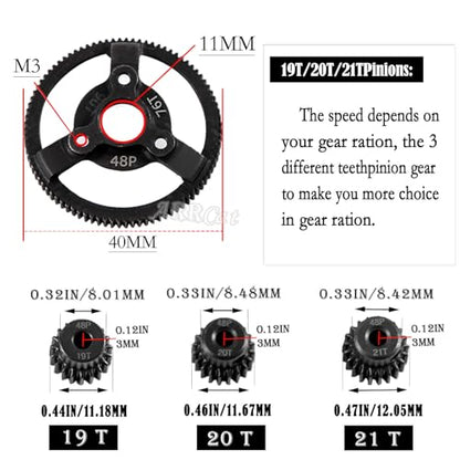 76T Metal Slipper Clutch Spur Gear Upgrades Part for 1/10 Slash 2WD VXL,ARRCat Metal 76T (48-Pitch) Spur Gear Differential Gear and 21T 20T 19T Pinions Gear Set - size: 76T(48-Pitch)
