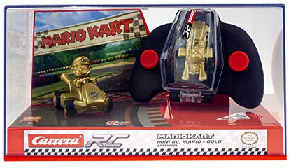 Carrera RC Nintendo Mario Kart 2.4 GHz Mini Collectible Radio Remote Control Toy Car Vehicle - Gold Mario | Official Licensed Mario Miniature Collectible Toy RC Car for Kids 6+, Ready To Run, Rechargeable Battery, Radio RC Racing - style: Mario Gold Editi