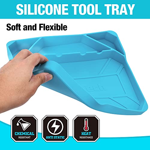 DURATECH 2-Piece Silicone Tool Tray, Magnetic Tool Organizer | Flexible Non-Slip Storage Tray for Sockets, Bolts, Nuts and Screwdriver Bits, Ideal for Garage & Mechanics