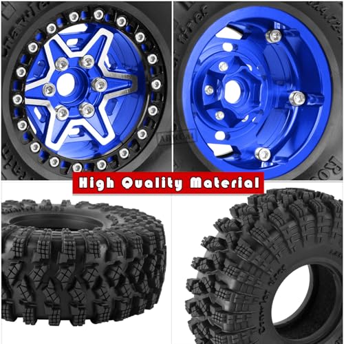 1.9 Wheels and Tires for 1/10 TRX4 TRX6 SCX10 SCX10 II 90046 SCX10 III AXI03007 SCX10 Pro Gen7/8 D90 VS4-10 MST CFX RC Crawler Car,Aluminium RC 1.9 Beadlock Wheels and Rubber Tires,Navy Blue - color: Navy Blue - (4pcs Wheels and Tires)