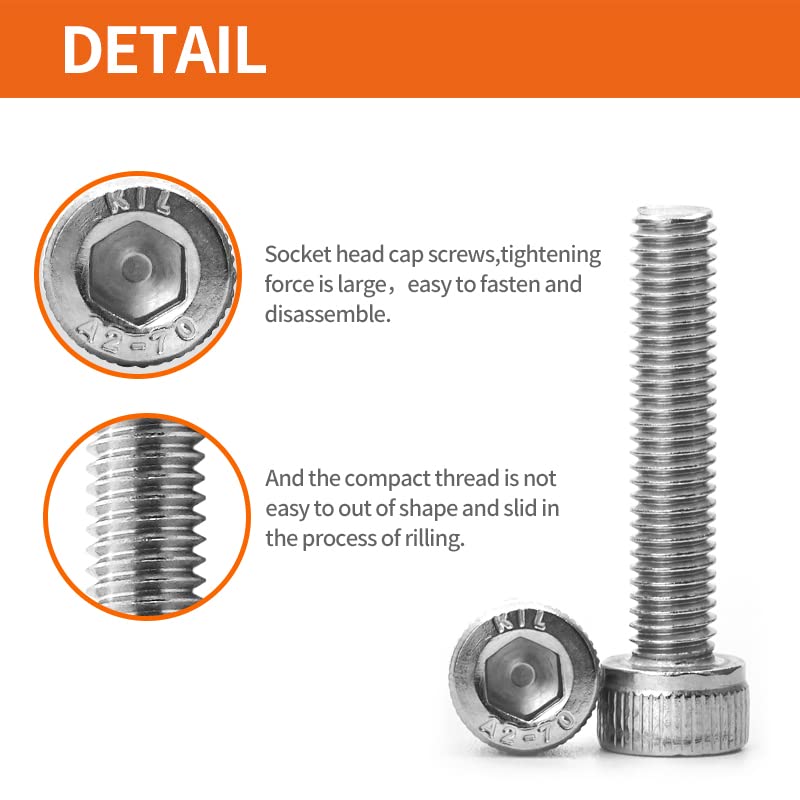 M5 x 20mm 25mm 30mm 35mm 40mm Hex Socket Head Cap Screws Bolts 304 Stainless Steel Allen Hex Drive Metric Machine, Fully Threaded, Assortment Kit 50PCS - size: M5 x 20/25/30/35/40mm (50PCS)