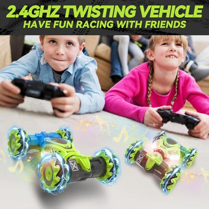 Dysaim Gesture RC Car Hand Controlled Stunt Car for 6-12 yr Boys Girls, 2.4GHz Remote Control Gesture Sensor Toy Drift Twist with Light Music for Kids Birthday Xmas Gift - color: Geen-blue