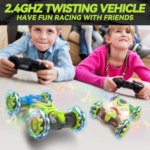 Dysaim Gesture RC Car Hand Controlled Stunt Car for 6-12 yr Boys Girls, 2.4GHz Remote Control Gesture Sensor Toy Drift Twist with Light Music for Kids Birthday Xmas Gift - color: Geen-blue