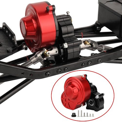 All Metal Complete Gearbox Transmission with Motor Gears for 313mm Wheelbase 1/10 RC Crawler Truck Axial SCX10 & SCX10 II DIY Upgrade Parts (red-Black) - color: Red-black