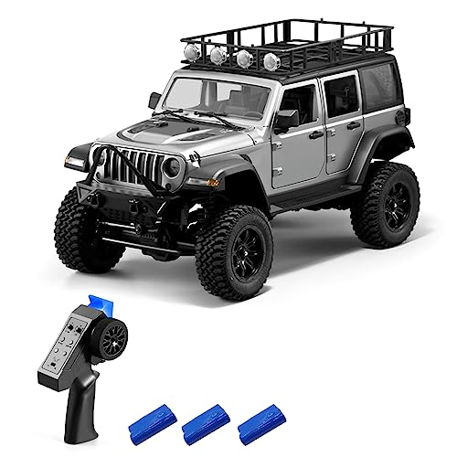 GoolRC 1:12 Scale 4 Wheel Drive Remote Control Car, Off-Road Truck with Lights, 2.4G Remote Control Crawler - color: Silver, size: 3 Battery
