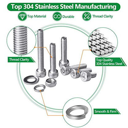 1440 Pcs M2 M3 M4 Hex Socket Head Screws Nuts Washers Kit, SS304 | Anti-Rust, With Flat Washers Spring Washers Bolts Assortment Kit with 3 Wrench, for Precision Machinery, 3D Printing & DIY - size: SS M2 M3 M4 1440pcs 3