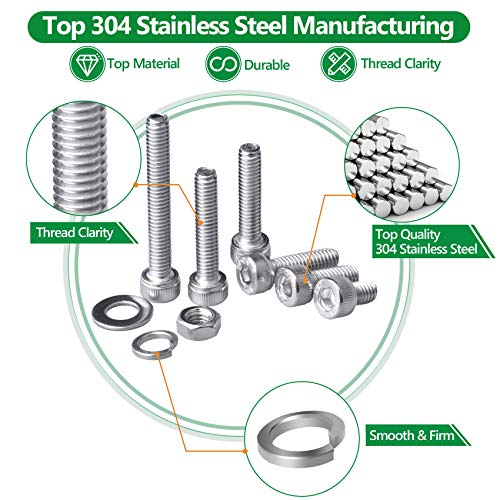 1440 Pcs M2 M3 M4 Hex Socket Head Screws Nuts Washers Kit, SS304 | Anti-Rust, With Flat Washers Spring Washers Bolts Assortment Kit with 3 Wrench, for Precision Machinery, 3D Printing & DIY - size: SS M2 M3 M4 1440pcs 3