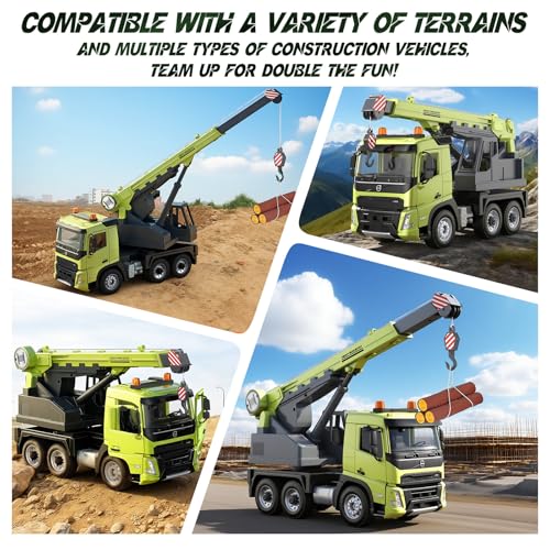 Double E Volvo FMX 1:20 Scale RC Crane Truck - 660° Rotating Console, 2.4GHz Anti-Interference, Realistic Lifting Sounds & LED Work Lights - Construction Toy for Adults - style: RC Crane