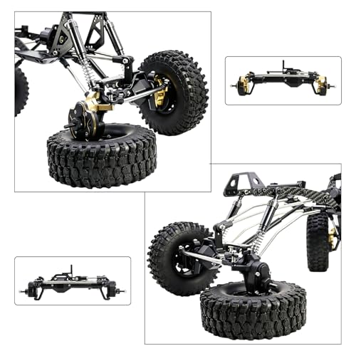 LCG 4WS Heavy Aluminum Front Rear Portal Axle Set+Brass Knuckles 50° 4 Wheel Steering for 1/10 RC Crawler Axial Capra 1.9 Chassis (Silver) - color: Silver