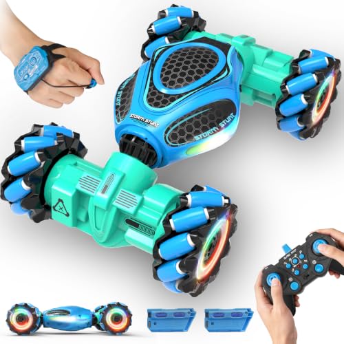 Remote Control Car - RC Drift Car Gesture Sensing Toy Boy Age 6-8-12 Gifts | Gesture Sensing RC Stunt Car for Kids Toys 6 7 8 9 10 11 12 Year Old Boy Birthday Christmas Presents with Lights Music - color: Light Blue