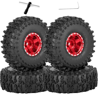 1.0 Beadlock Wheel Tires Set for 1/24 SCX24,1/18 TRX4M RC Crawler Car,1.0 Beadlock Wheels 1.0 Beadlock Tires RC Upgrades Part,4pcs,Red - color: Red(4pcs)