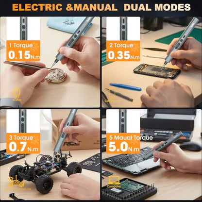 Precision Electric Screwdriver Set,160-in-1 Mini Electric Screwdriver,650mAh Rechargeable Screwdrivers,S2 Magnetic Bit,3 Torque Settings,Repair Tool Kit for Computer Phone Laptop Camera Watch Glasses - color: 160 Grey