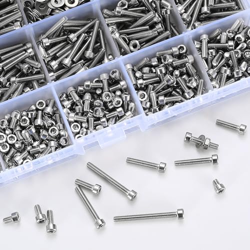 1110 Pcs M3 Small Metric Screws with Nuts, Hex Socket Head Cap and Nut Assortment Kits, Stainless Steel Replacement Machine Fastener Screws and Bolts Nuts (Silver 1110) - color: Silver 1100