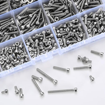 1110 Pcs M3 Small Metric Screws with Nuts, Hex Socket Head Cap and Nut Assortment Kits, Stainless Steel Replacement Machine Fastener Screws and Bolts Nuts (Silver 1110) - color: Silver 1100