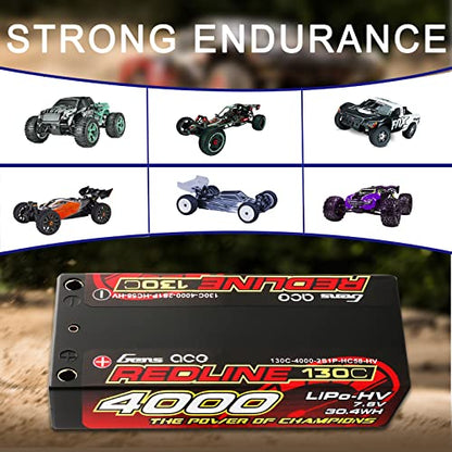 Gens ace 2S Lipo Battery 7.6V 4000mAh 130C 2S1P HardCase 58# HV Lipo Battery with 4.0mm Bullet