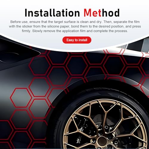 30 Grids Honeycomb Graphic Stickers, Reflective Hexagon Pattern Car Side Body Decals, Waterproof Automotive Body Modification Vinyl Decal, Universal for Car,Truck, SUV (Red) - color: Red