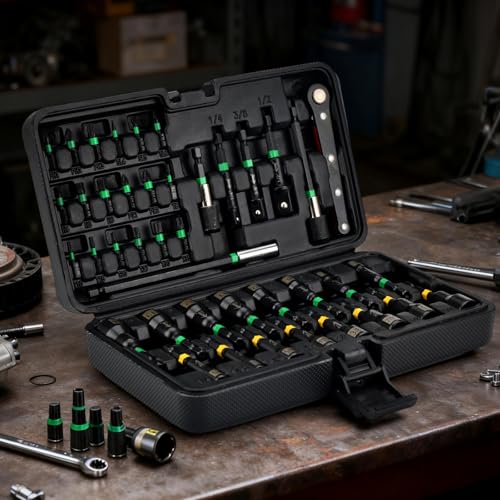 AEROFORCE 41 PCS Magnetic Nut Driver Set, Impact Drill Driver Bit 1/4" Hex Shank, SAE & Metric Cr-V Steel Power Nut Drivers with Quick-release Extensions, Impact Socket Adapters, Bit Holder - size: 41PCS Magnetic Nut Driver Set