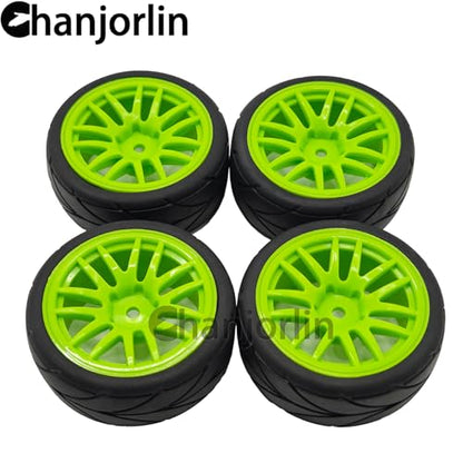 RC 1/10 On Road Touring Tires & Wheels 12mm Hex Hard Plastic Rims OD 65mm Street Racing Tyre for 1:10 1/12 Rally Drift Car Tamiya TT01 TT02 Traxxas XV02 XV01 HPI KYOSHO PTG2 4PCS (Green) - color: Green