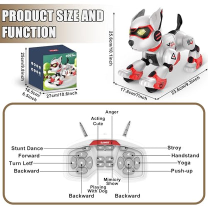 BYTEWAR Remote Control Robot Toy Puppy, Intelligent Programming Robot Dog | Interactive Gesture Function, Imitate Animal Music and Dance,Nice Gift for Boy or Girl 3-5 5-8 Ages - color: 101 Red