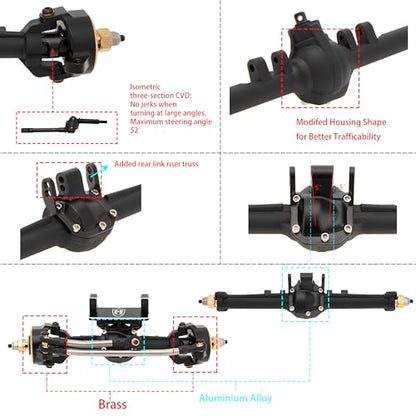 MEUS RACING Nylon TRX4M Axles with Isokinetic 3-Section CVD for Traxxas TRX4M Bronco/Defender/High Trail K10/ F150 1/18 RC Crawler Upgrade, +5mm Widened and 52° Max. Steering Angle