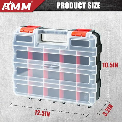 AMM Tool Box, Double Side Tool Box Organizer with 34 Compartments, Removable Dividers, Tackle Box Small Parts Screw Hardware Organizer for Screws, Nuts, Nails and Bolts (2 Piece, Red) - size: 2PC